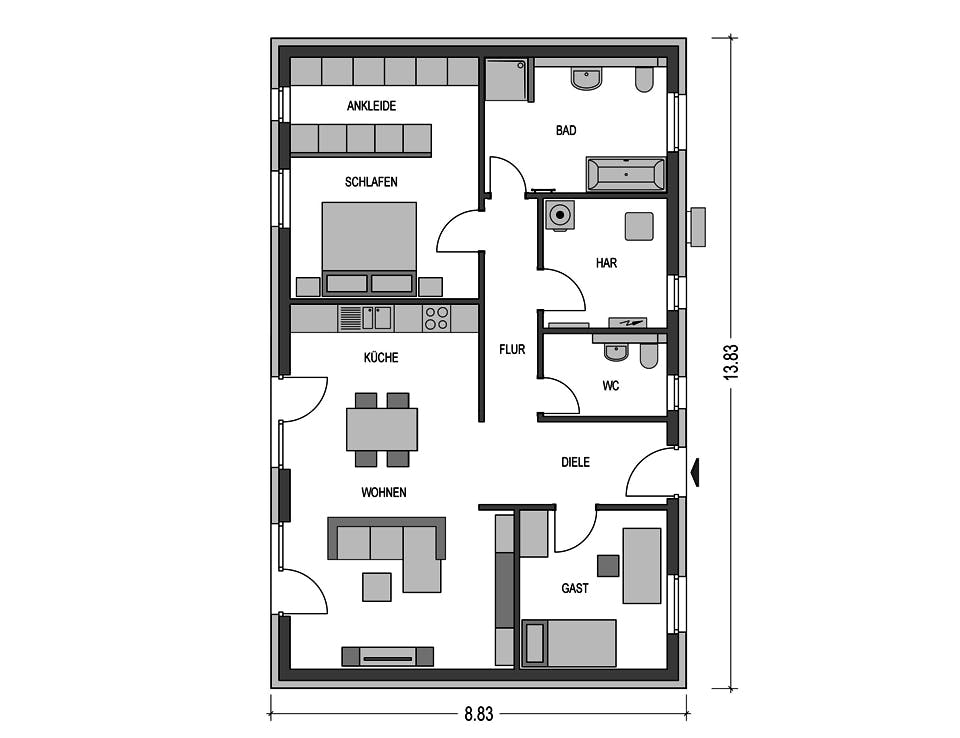 Massivhaus Cumulus 561 von Heinz von Heiden Schlüsselfertig ab 183463€, Bungalow Grundriss 1