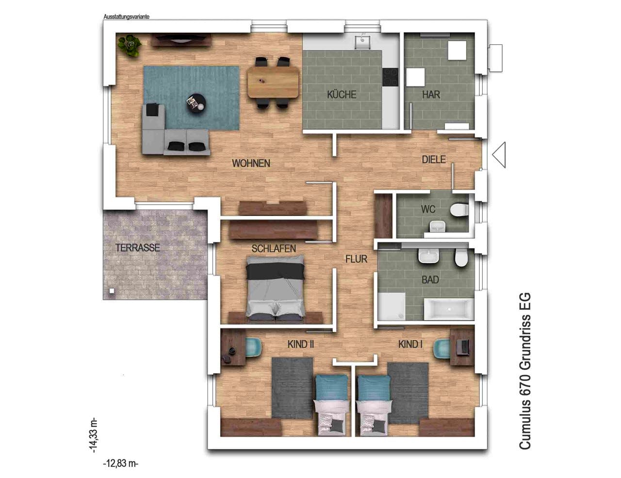 Massivhaus Cumulus 670 von Heinz von Heiden Schlüsselfertig ab 277285€, Bungalow Grundriss 1