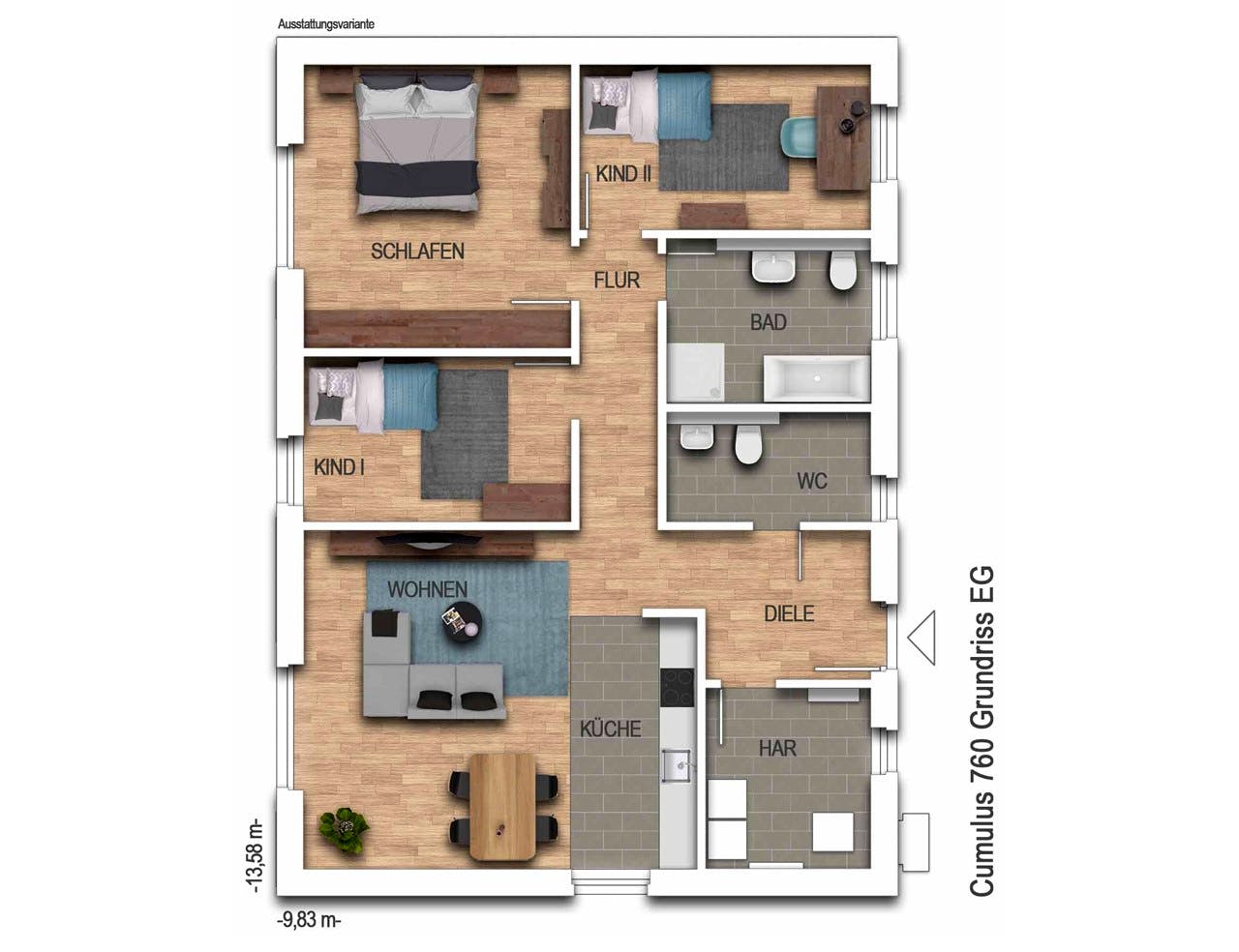Massivhaus Cumulus 760 von Heinz von Heiden Schlüsselfertig ab 242301€, Bungalow Grundriss 1