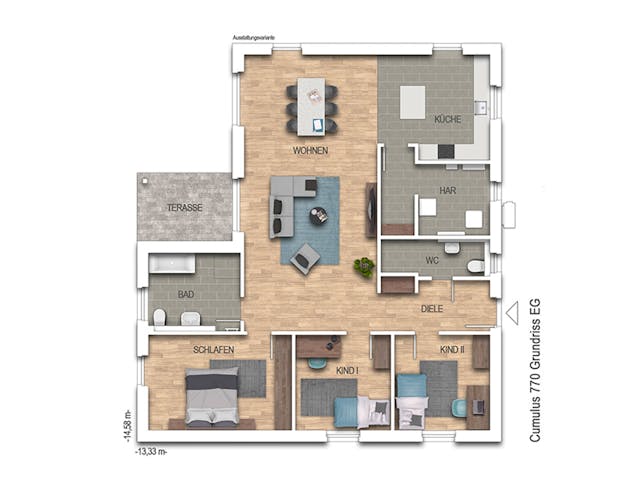 Massivhaus Cumulus 770 von Heinz von Heiden Zentrale Schlüsselfertig ab 300541€, Bungalow Grundriss 1