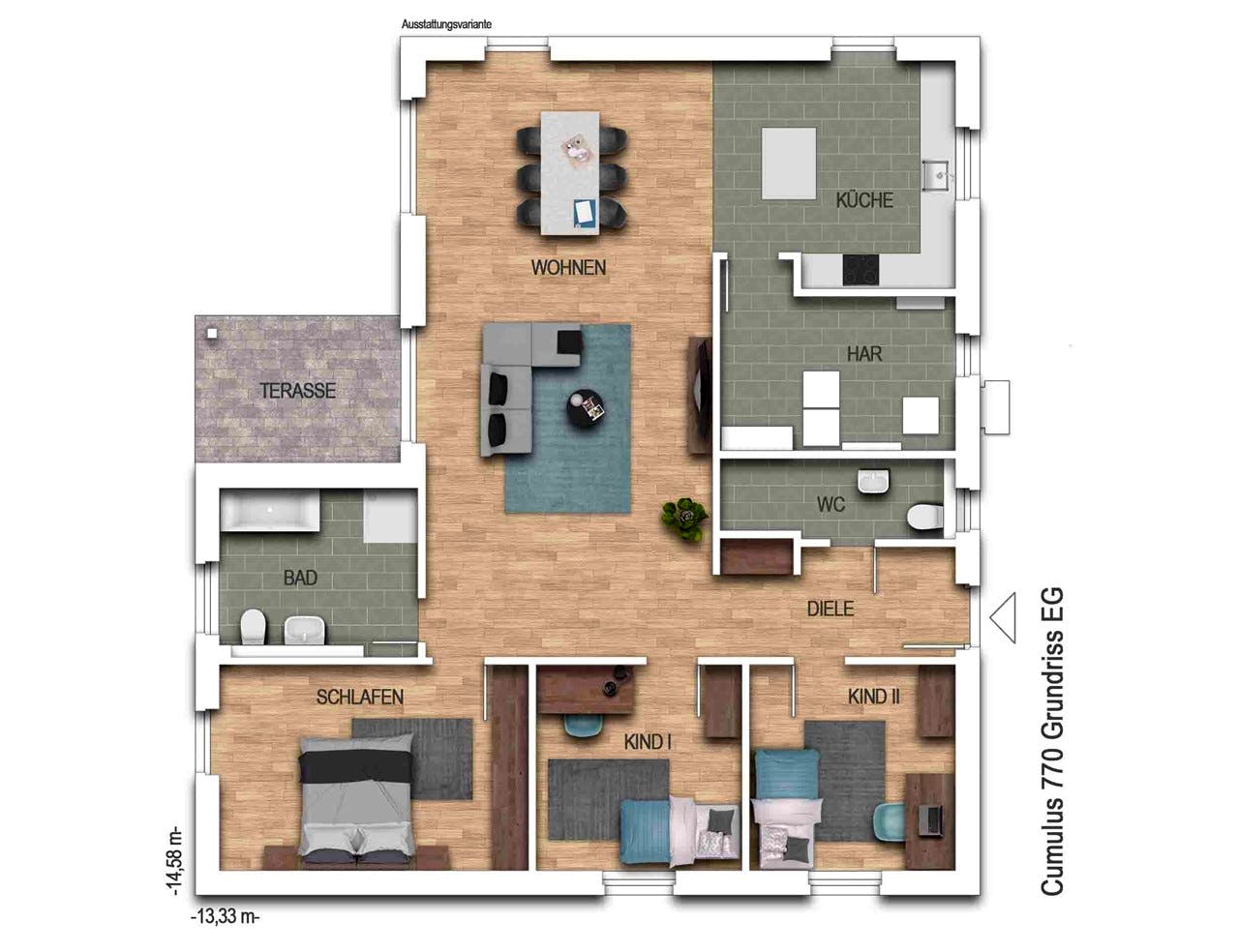 Massivhaus Cumulus 770 von Heinz von Heiden Schlüsselfertig ab 287866€, Bungalow Grundriss 1