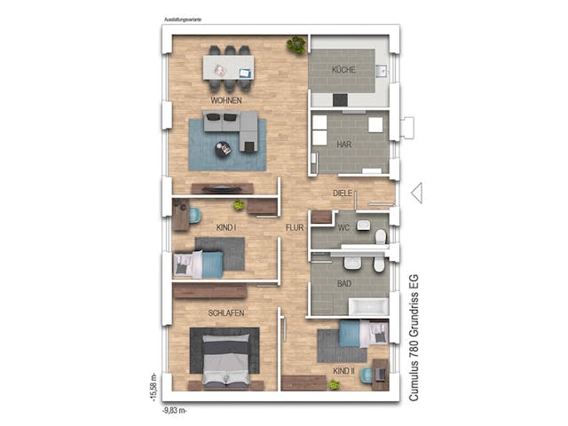 Massivhaus Cumulus 780 von Heinz von Heiden Zentrale Schlüsselfertig ab 275342€, Bungalow Grundriss 1