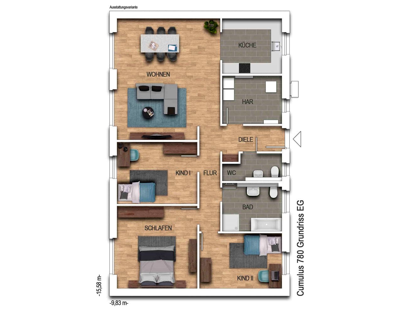 Massivhaus Cumulus 780 von Heinz von Heiden Schlüsselfertig ab 264063.875€, Bungalow Grundriss 1