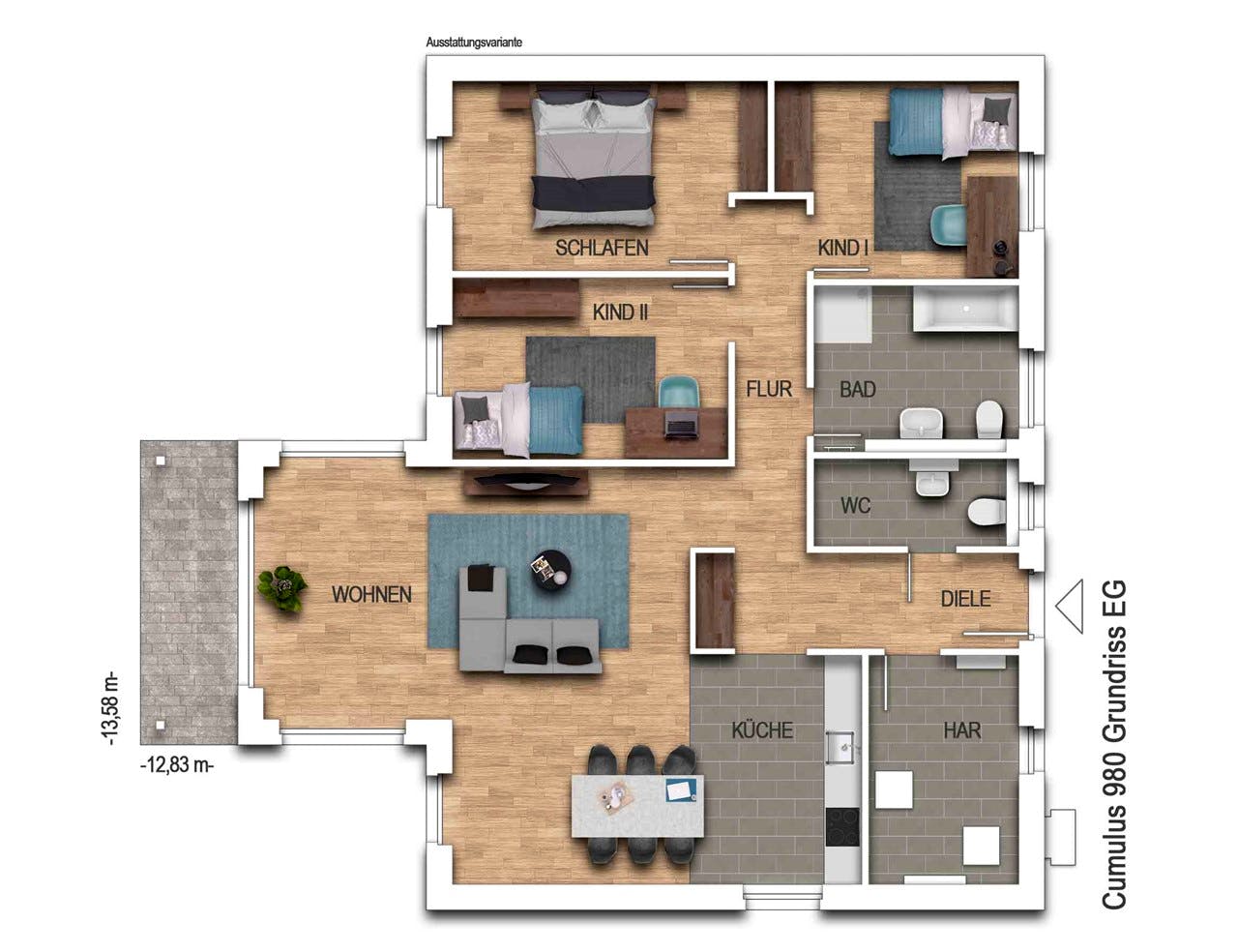 Massivhaus Cumulus 980 von Heinz von Heiden Schlüsselfertig ab 267738.875€, Bungalow Grundriss 1