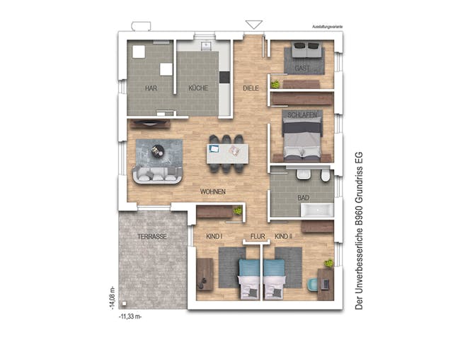 Massivhaus Der Unverbesserliche B960 von Heinz von Heiden Zentrale Schlüsselfertig ab 224680€, Bungalow Grundriss 1 Massivhaus Der Unverbesserliche B960 von Heinz von Heiden Zentrale Schlüsselfertig ab 224680€, Bungalow Grundriss 1