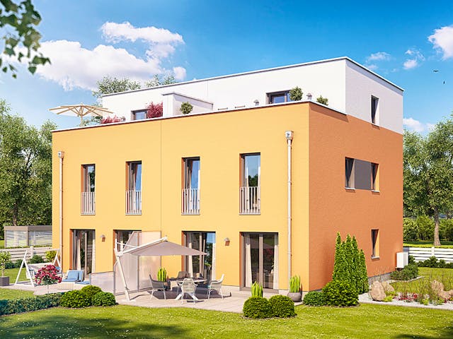 Massivhaus Doppelhaus F455 von Heinz von Heiden Zentrale Schlüsselfertig ab 349943€, Cubushaus Außenansicht 1 Massivhaus Doppelhaus F455 von Heinz von Heiden Zentrale Schlüsselfertig ab 349943€, Cubushaus Außenansicht 1