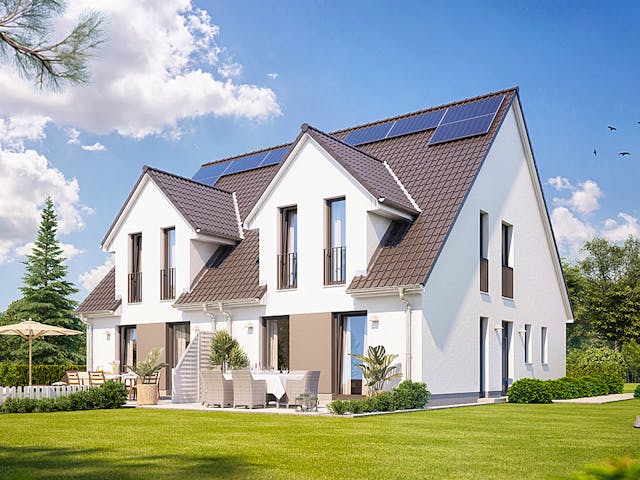 Massivhaus Doppelhaus S362 von Heinz von Heiden Zentrale Schlüsselfertig ab 277153€, Satteldach-Klassiker Außenansicht 1 Massivhaus Doppelhaus S362 von Heinz von Heiden Zentrale Schlüsselfertig ab 277153€, Satteldach-Klassiker Außenansicht 1