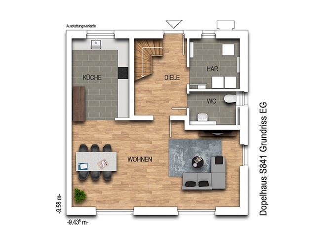 Massivhaus Doppelhaus S841 von Heinz von Heiden Schlüsselfertig ab 272229€, Satteldach-Klassiker Grundriss 1