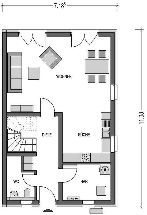 Massivhaus Doppelhaus F 550 von Heinz von Heiden Schlüsselfertig ab 299029€, Cubushaus Grundriss 1
