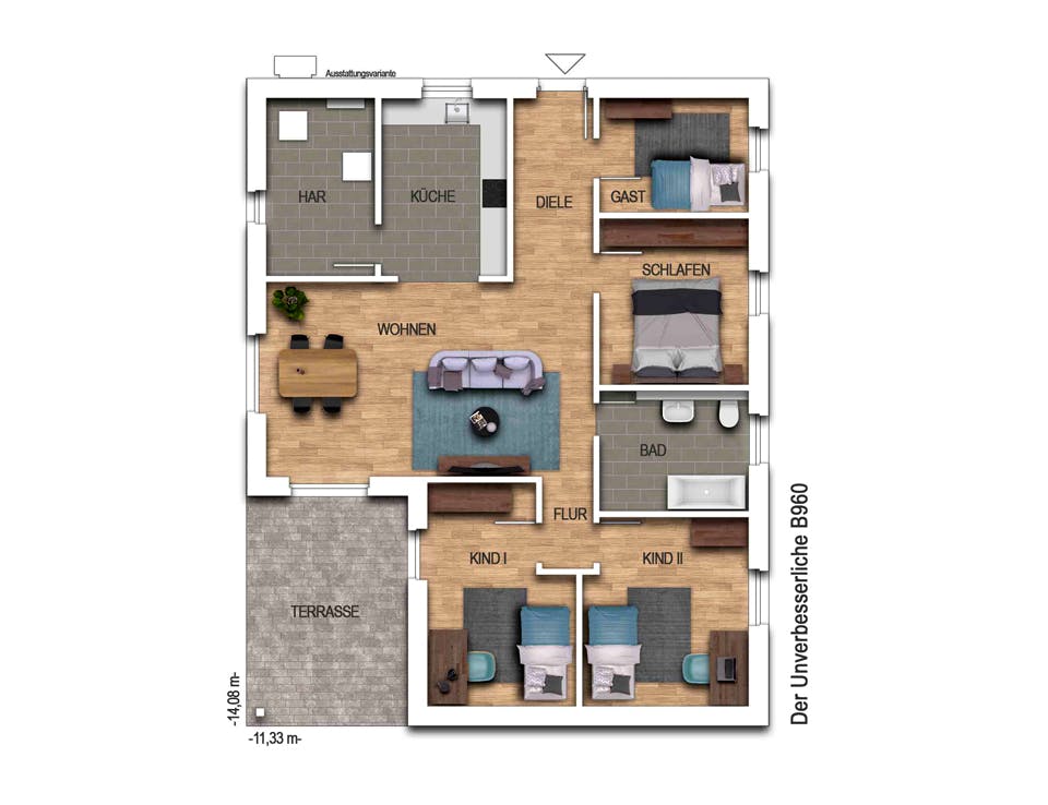 Massivhaus Der Unverbesserliche B960 von Heinz von Heiden Schlüsselfertig ab 215531€, Bungalow Grundriss 1