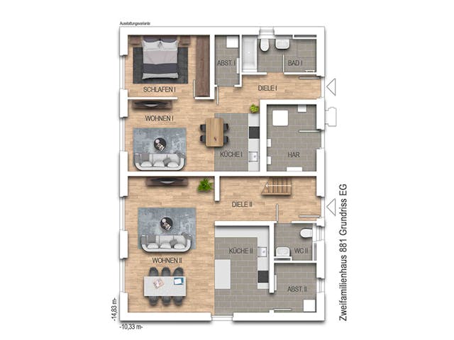 Massivhaus Zweifamilienhaus 881 von Heinz von Heiden Zentrale Schlüsselfertig ab 458000€, Satteldach-Klassiker Grundriss 1