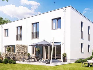 Massivhaus DOPPELHAUS 2F555 von HVO Massivhaus Schlüsselfertig ab 339300€, Cubushaus Außenansicht 1