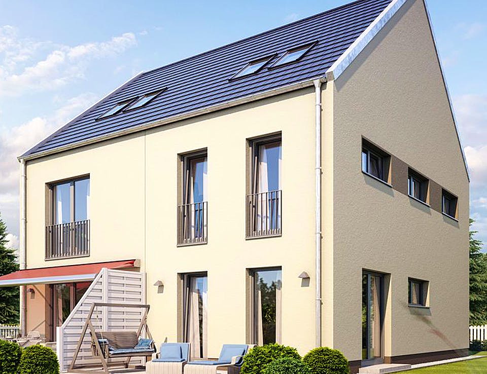Massivhaus DOPPELHAUS 2S150 von HVO Massivhaus Schlüsselfertig ab 304929€, Satteldach-Klassiker Außenansicht 1