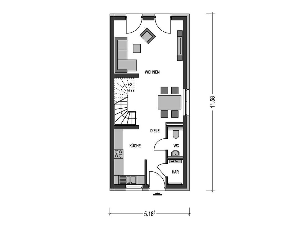 Massivhaus DOPPELHAUS 2S150 von HVO Massivhaus Schlüsselfertig ab 304929€, Satteldach-Klassiker Grundriss 1