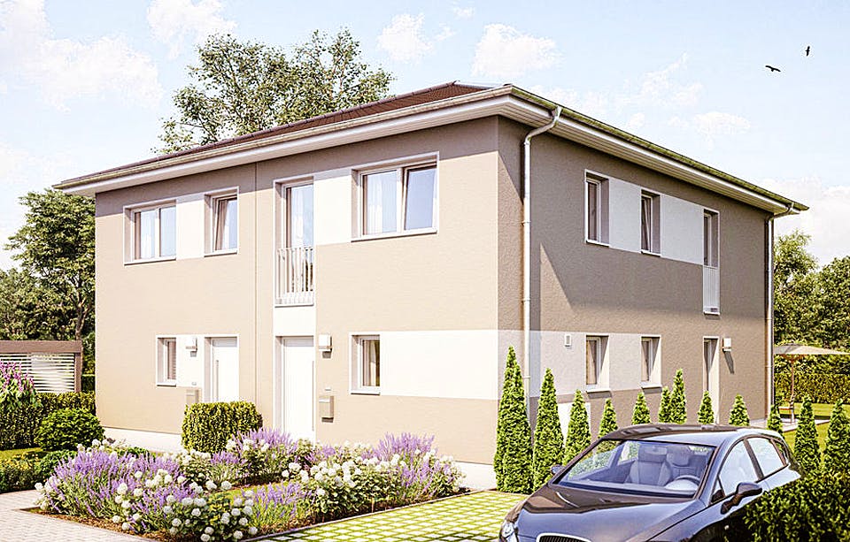Massivhaus DOPPELHAUS 2Z280 von HVO Massivhaus Schlüsselfertig ab 289710€, Stadtvilla Außenansicht 1