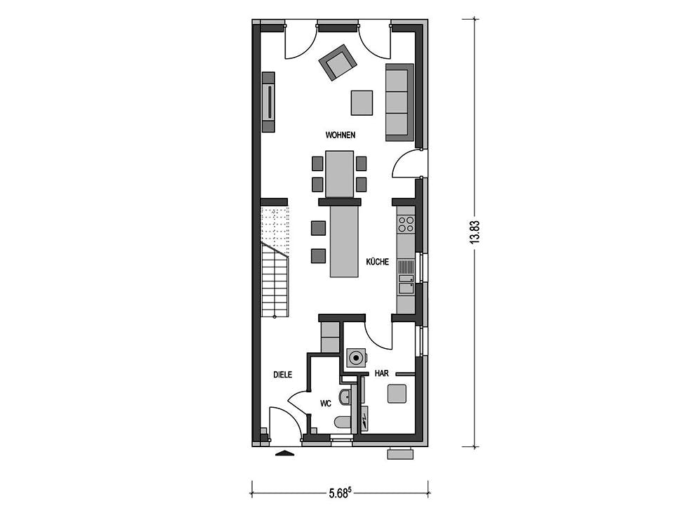 Massivhaus DOPPELHAUS 2Z280 von HVO Massivhaus Schlüsselfertig ab 289710€, Stadtvilla Grundriss 1