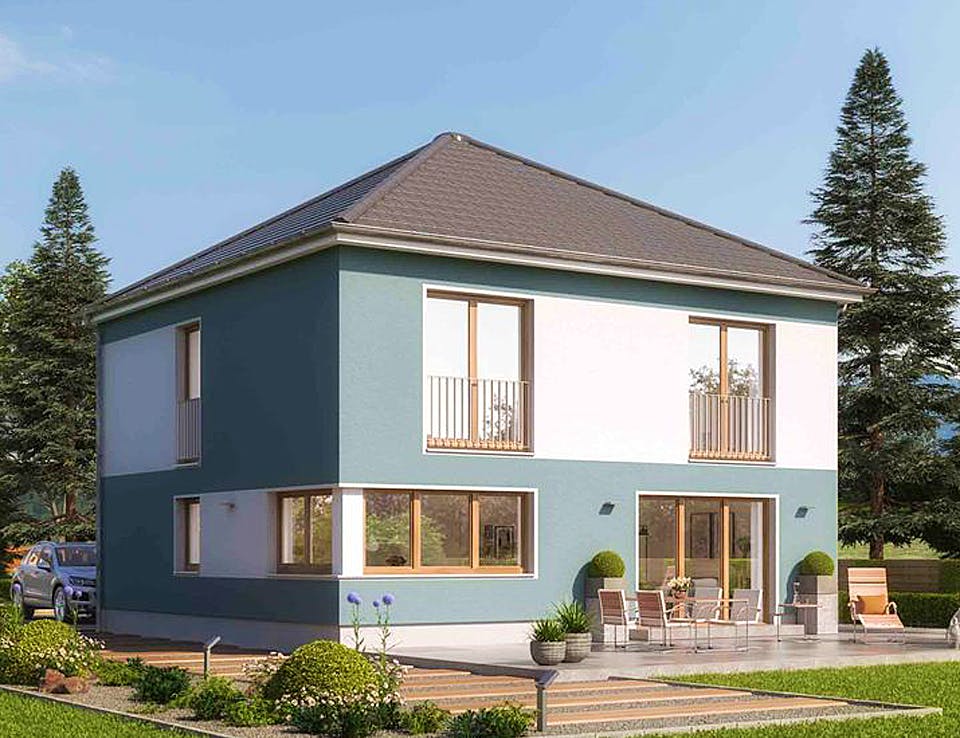 Massivhaus ELEGANZ 2150 von HVO Massivhaus Schlüsselfertig ab 324638€, Stadtvilla Außenansicht 1