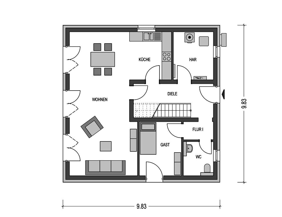 Massivhaus ELEGANZ 2150 von HVO Massivhaus Schlüsselfertig ab 324638€, Stadtvilla Grundriss 1