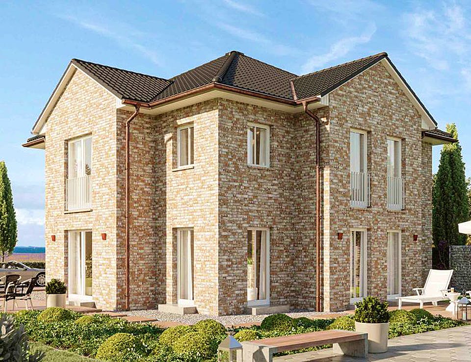 Massivhaus ELEGANZ 2B10 von HVO Massivhaus Schlüsselfertig ab 349995€, Stadtvilla Außenansicht 1