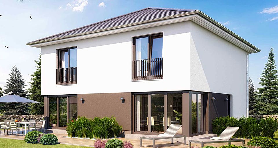 Massivhaus ELEGANZ 2B10 von HVO Massivhaus Schlüsselfertig ab 349995€, Stadtvilla Außenansicht 2