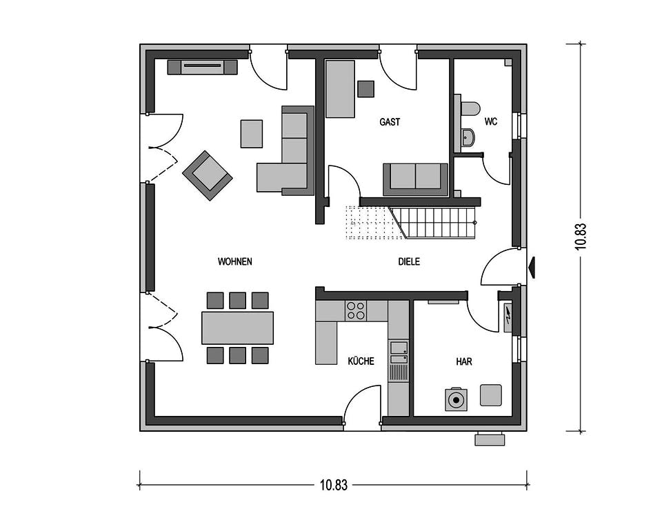 Massivhaus ELEGANZ 2B10 von HVO Massivhaus Schlüsselfertig ab 349995€, Stadtvilla Grundriss 1