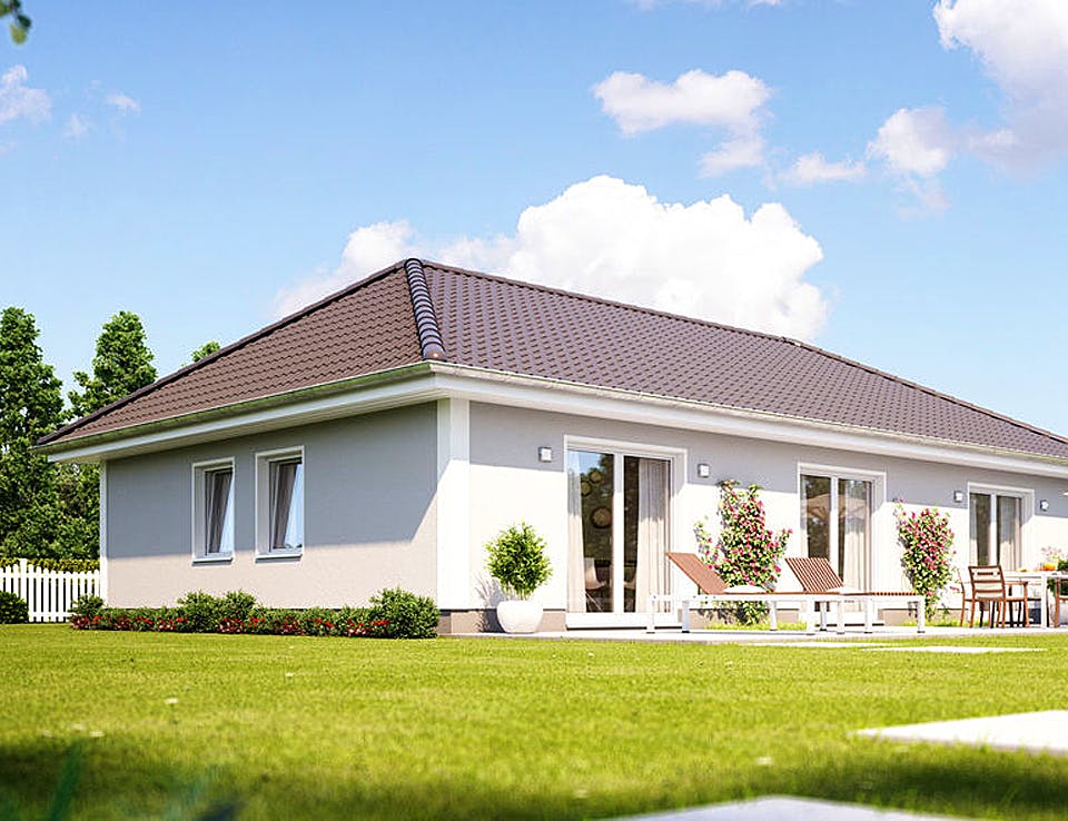 Massivhaus IDEAL 2760 von HVO Massivhaus Schlüsselfertig ab 243333€, Bungalow Außenansicht 1