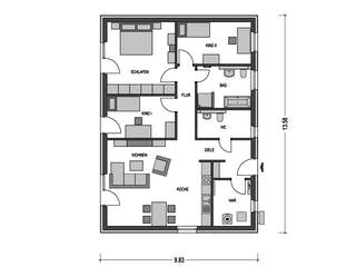 Massivhaus IDEAL 2760 von HVO Massivhaus Schlüsselfertig ab 286600€, Bungalow Grundriss 1