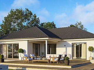 Massivhaus IDEAL 2774 von HVO Massivhaus Schlüsselfertig ab 338900€, Bungalow Außenansicht 1
