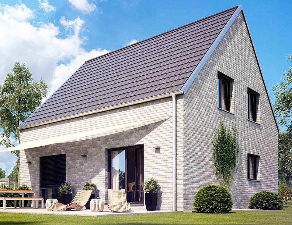Massivhaus KLASSIK 2410 von HVO Massivhaus Schlüsselfertig ab 263053€, Satteldach-Klassiker Außenansicht 1