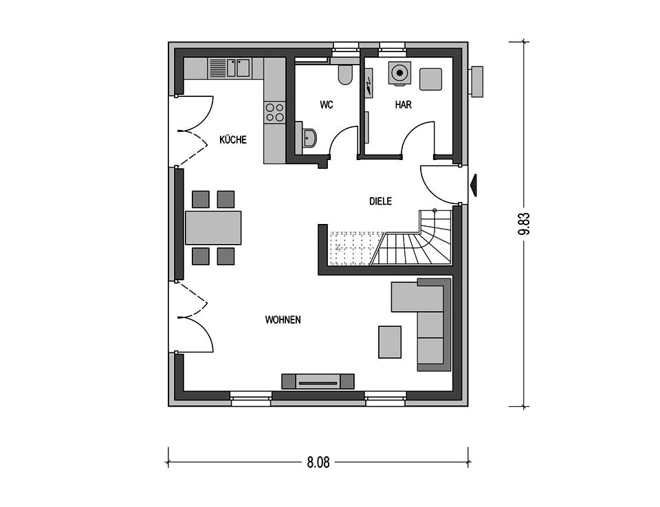 Massivhaus KLASSIK 2410 von HVO Massivhaus Schlüsselfertig ab 263053€, Satteldach-Klassiker Grundriss 1