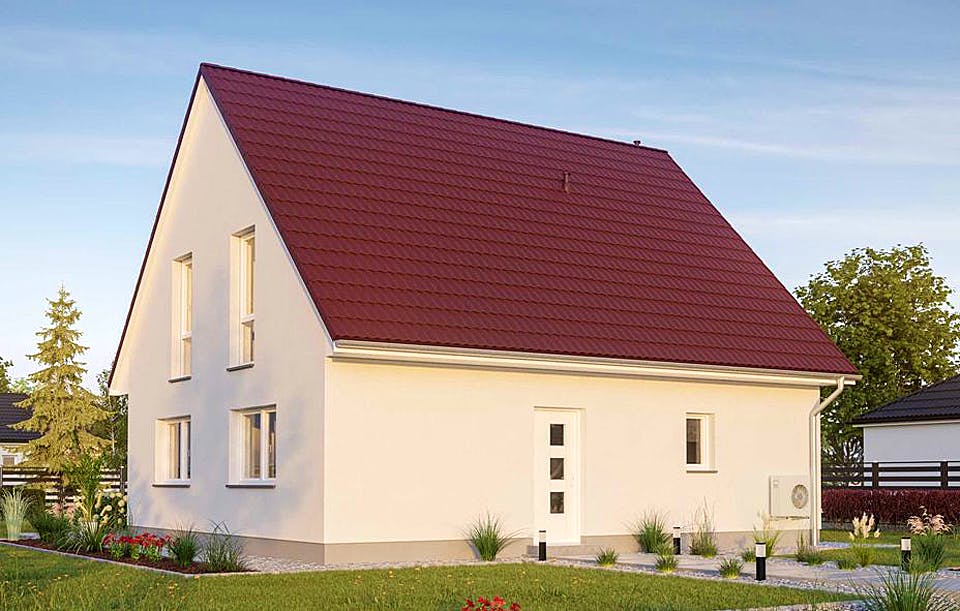 Massivhaus KLASSIK 2610 von HVO Massivhaus Schlüsselfertig ab 288538€, Satteldach-Klassiker Außenansicht 2