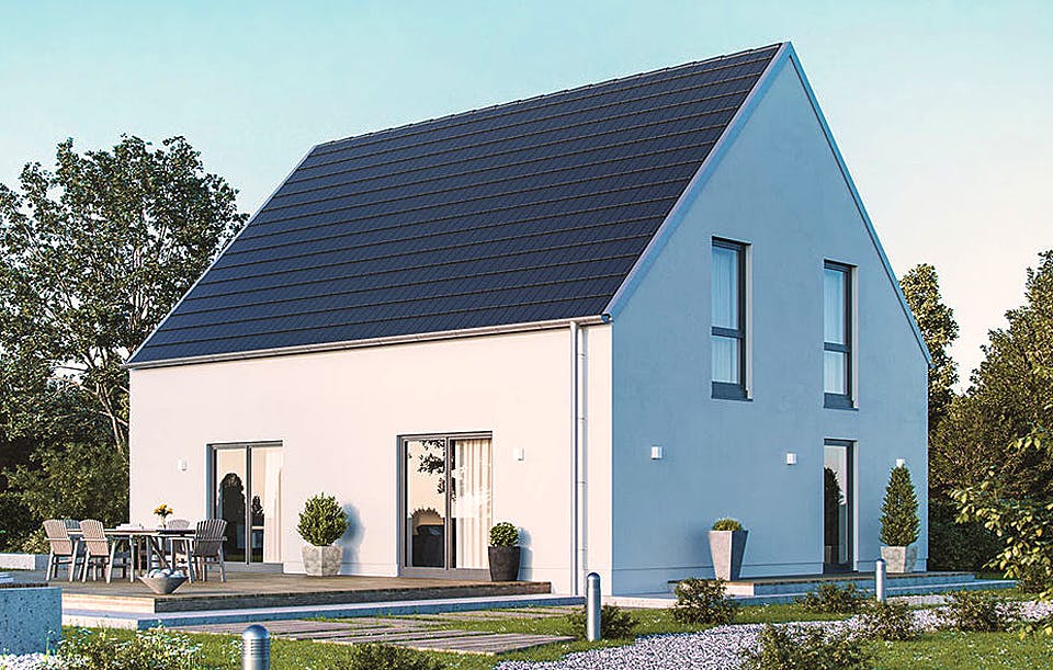 Massivhaus KLASSIK 2620 von HVO Massivhaus Schlüsselfertig ab 301704€, Satteldach-Klassiker Außenansicht 1