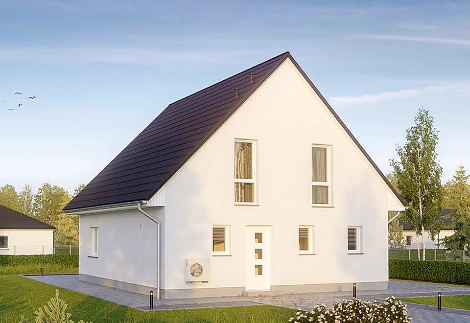 Massivhaus KLASSIK 2620 von HVO Massivhaus Schlüsselfertig ab 301704€, Satteldach-Klassiker Außenansicht 2