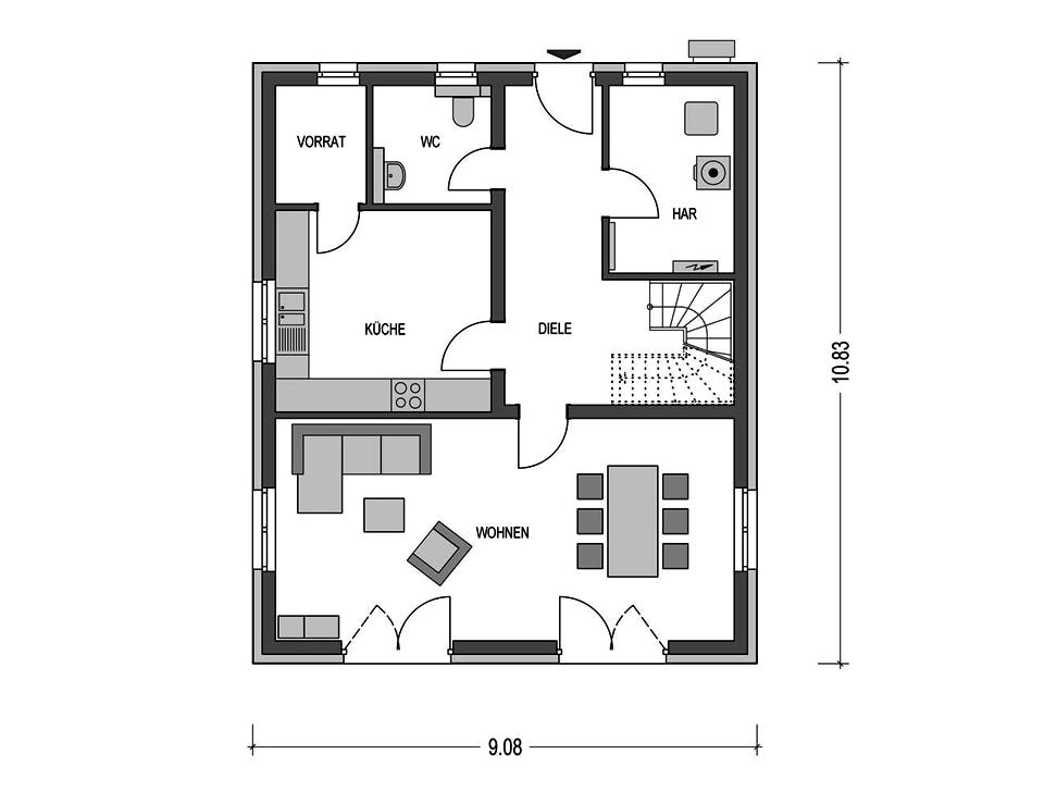 Massivhaus KLASSIK 2620 von HVO Massivhaus Schlüsselfertig ab 301704€, Satteldach-Klassiker Grundriss 1