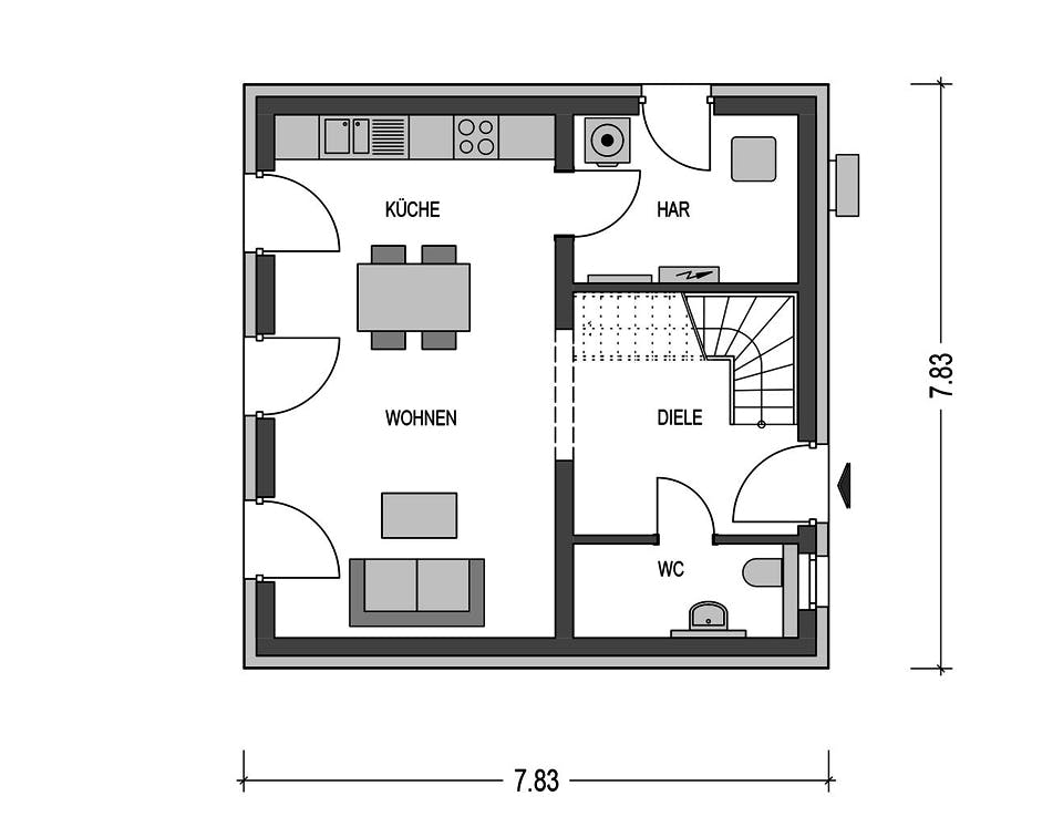 Massivhaus URBAN 2090 von HVO Massivhaus Schlüsselfertig ab 264631€, Cubushaus Grundriss 1