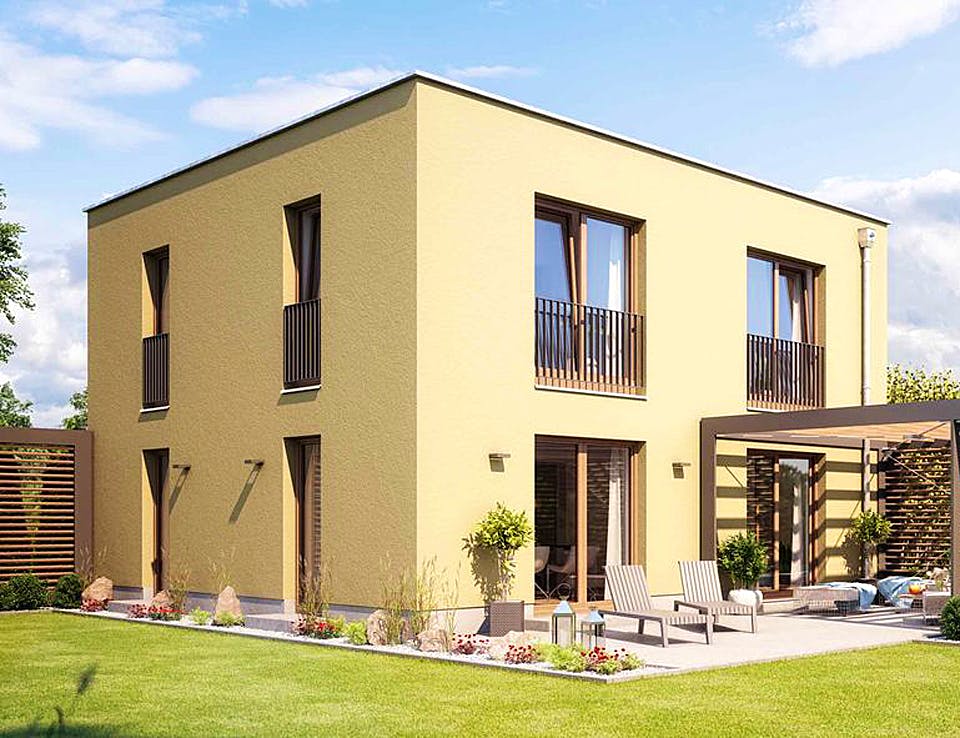 Massivhaus URBAN 2130 von HVO Massivhaus Schlüsselfertig ab 319847€, Cubushaus Außenansicht 1