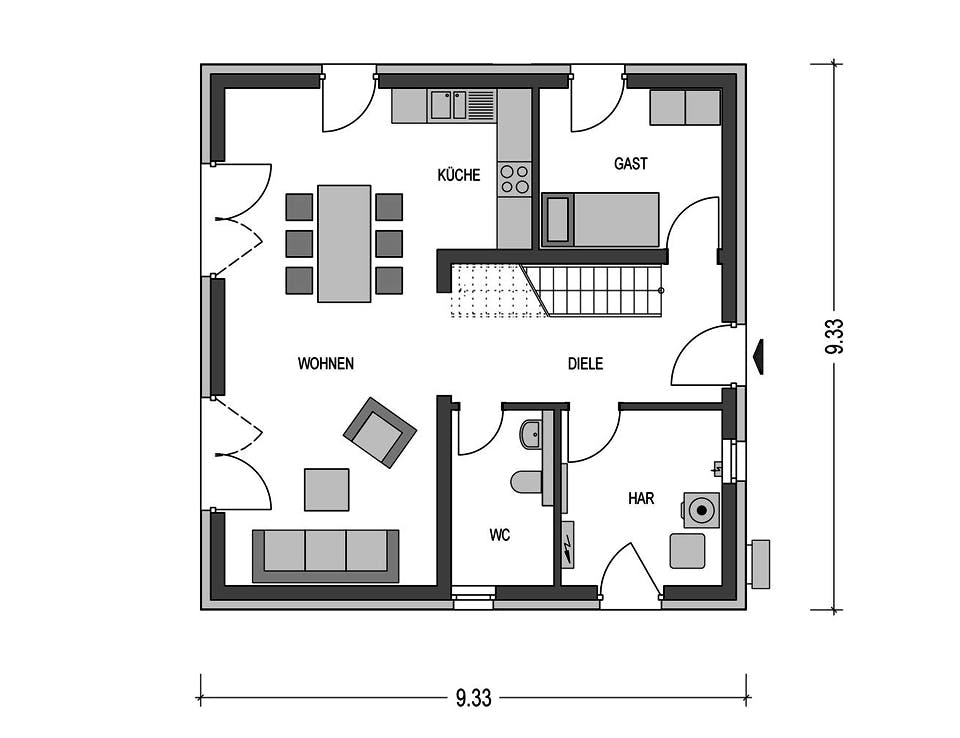 Massivhaus URBAN 2130 von HVO Massivhaus Schlüsselfertig ab 319847€, Cubushaus Grundriss 1