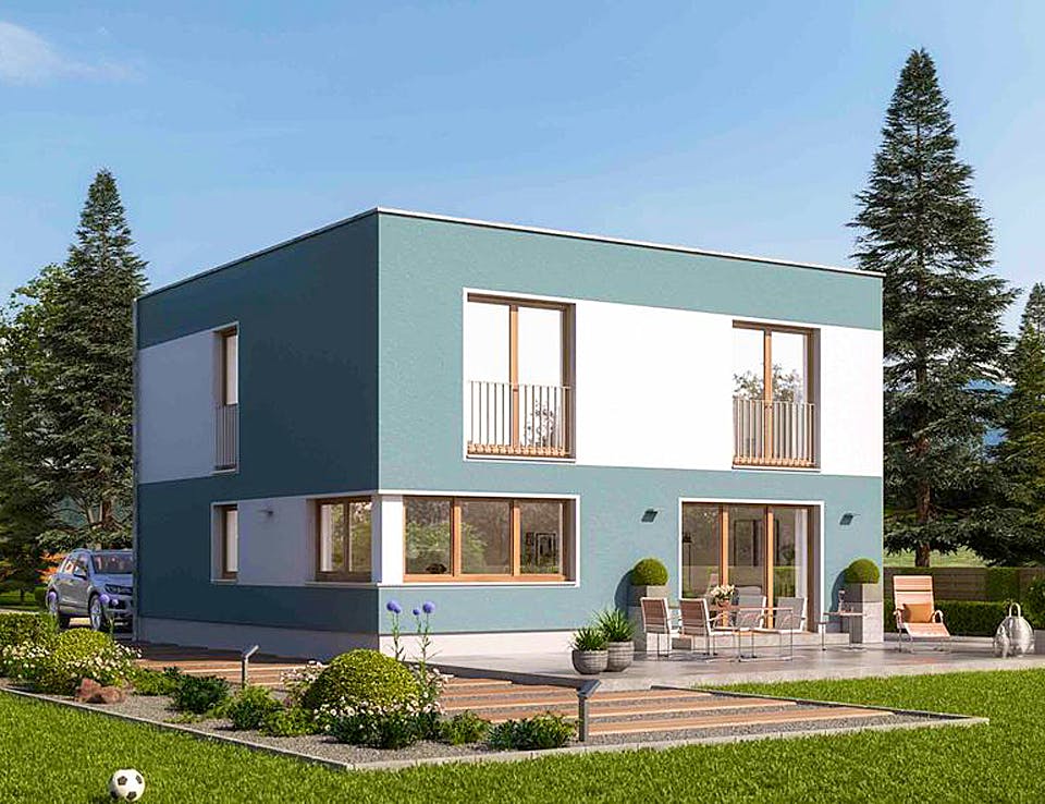 Massivhaus URBAN 2150 von HVO Massivhaus Schlüsselfertig ab 337676€, Cubushaus Außenansicht 1