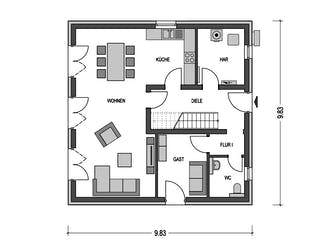Massivhaus URBAN 2150 von HVO Massivhaus Schlüsselfertig ab 397000€, Cubushaus Grundriss 1