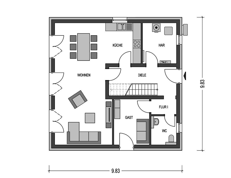 Massivhaus URBAN 2150 von HVO Massivhaus Schlüsselfertig ab 337676€, Cubushaus Grundriss 1