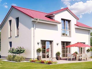 Massivhaus VARIANT 2620 von HVO Massivhaus Schlüsselfertig ab 375200€, Satteldach-Klassiker Außenansicht 1
