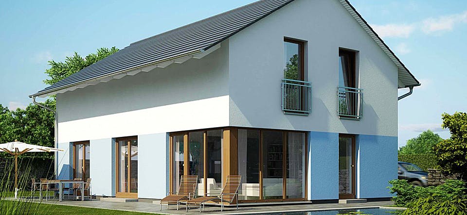 Massivhaus VARIANT 2630 von HVO Massivhaus Schlüsselfertig ab 316471€, Satteldach-Klassiker Außenansicht 2
