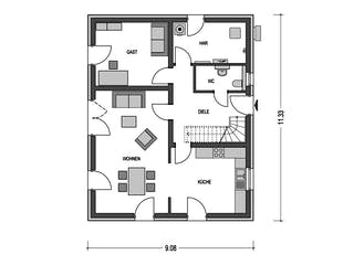 Massivhaus VARIANT 2630 von HVO Massivhaus Schlüsselfertig ab 372100€, Satteldach-Klassiker Grundriss 1