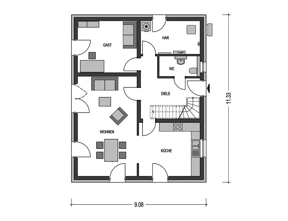 Massivhaus VARIANT 2630 von HVO Massivhaus Schlüsselfertig ab 316471€, Satteldach-Klassiker Grundriss 1