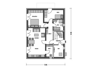 Massivhaus ZWEIFAMILIENHAUS 2741 von HVO Massivhaus Schlüsselfertig ab 456200€, Satteldach-Klassiker Grundriss 1