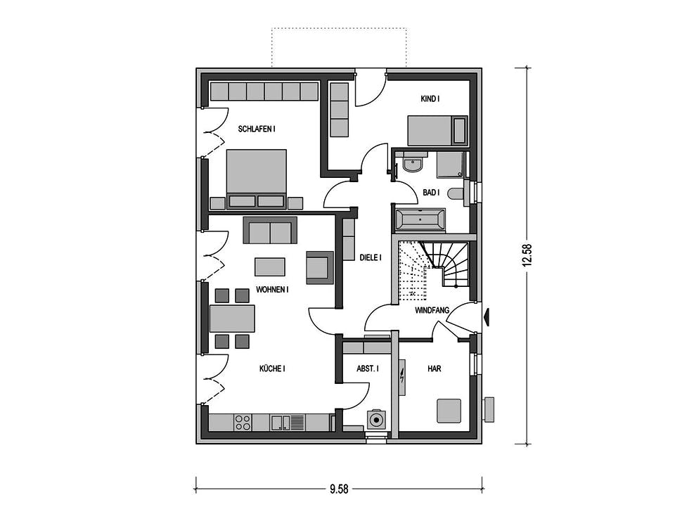 Massivhaus ZWEIFAMILIENHAUS 2740 von HVO Massivhaus Schlüsselfertig ab 398728€, Satteldach-Klassiker Grundriss 1