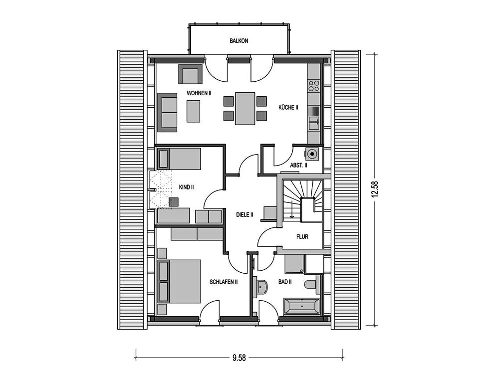 Massivhaus ZWEIFAMILIENHAUS 2740 von HVO Massivhaus Schlüsselfertig ab 398728€, Satteldach-Klassiker Grundriss 2