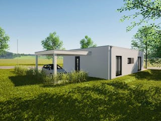 Fertighaus Jubiläumshaus Bungalow mit Flachdach von Holz & Dach Living Ausbauhaus ab 270000€, Bungalow Innenansicht 6