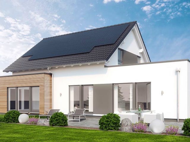 Fertighaus SOLUTION 183 V3 von Living Fertighaus Schlüsselfertig ab 563171€, Satteldach-Klassiker Außenansicht 1