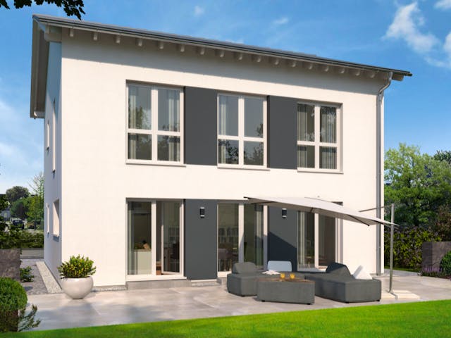 Fertighaus Stadtvilla 21 Satteldach von OKAL Haus Schlüsselfertig ab 478900€, Stadtvilla Außenansicht 1 Fertighaus Stadtvilla 21 Satteldach von OKAL Haus Schlüsselfertig ab 478900€, Stadtvilla Außenansicht 1